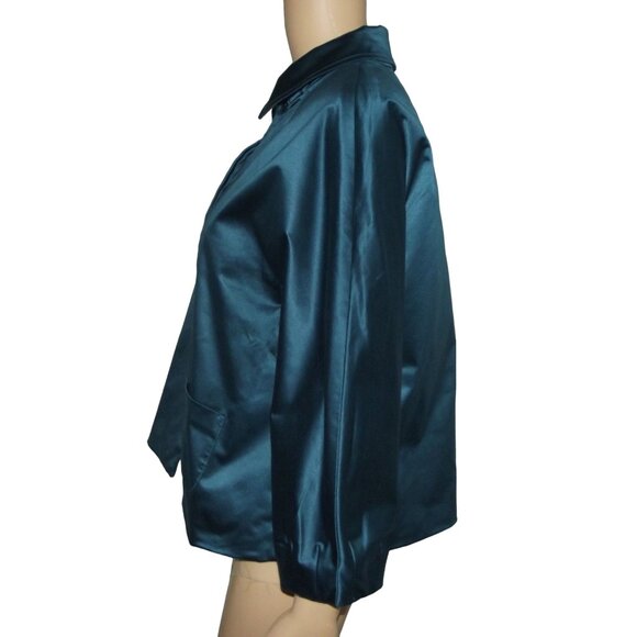 J.Jill Jacket Womens Size Small Teal Blazer formal Cropped Stretch Cotton Satin - Picture 4 of 11